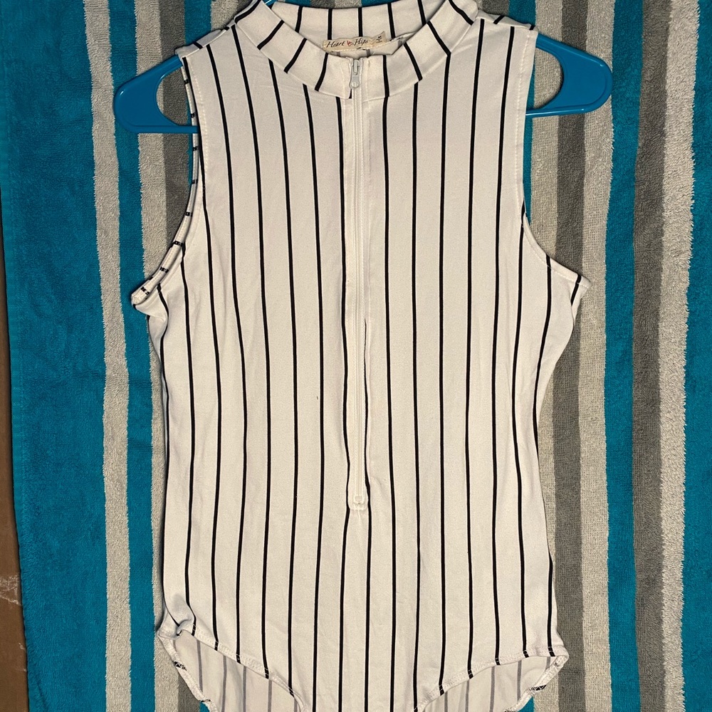 Striped body suit.